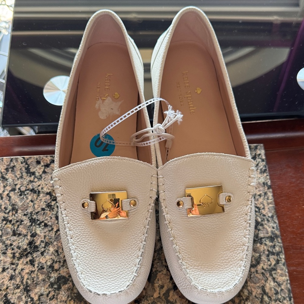 Kate Spade Cream Loafers with Gold Detail